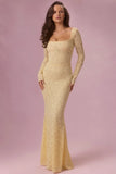 Lace Long Sleeve Maxi Dress in Butter