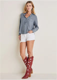 Chambray Button Down Top Medium Wash