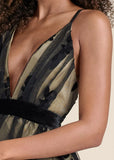 Velvet Floral Midi Dress Black Nude