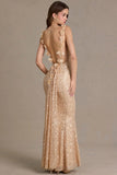 Embellished Open Back Maxi Dress in Gold