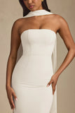 Scarf Detail Strapless Gown in Ivory