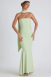 Scarf Detail Strapless Gown in Spring Green