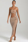Embellished Cut Out Bandeau Maxi Dress in Honey