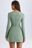 Square Neck Structured Tulip Mini Dress in Khaki Green