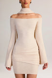 Knit Scarf Detail Off Shoulder Mini Dress in Cream