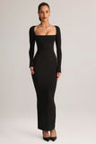 Modal Square Neck Bodycon Maxi Dress in Black