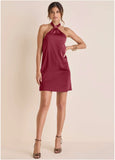 Halter Mini Dress Dark Red