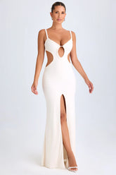 Ruffle Appliqué Cut Out Maxi Dress in White