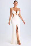 Ruffle Appliqué Cut Out Maxi Dress in White