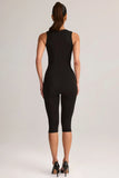 Modal Square Neck Bodycon Capri Jumpsuit in Black