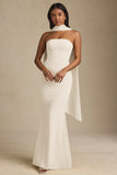 Scarf Detail Strapless Gown in Ivory