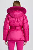 Waterproof Faux Fur Hood Ski Jacket in Magenta Pink