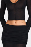 Sheer Jersey Low Rise Draped Maxi Skirt in Black