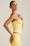 Satin Lace Up Corset Top in Pastel Yellow