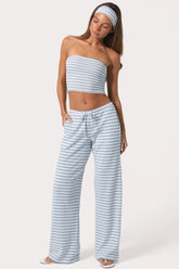 Ribbed Jersey Low Rise Trousers in Blue Stripe