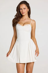 Modal Lace Trim Mini Dress in White