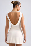 Off Shoulder Cowl Back A Line Mini Dress in Ivory