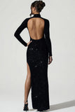 Embellished Open Back Gown in Black