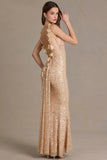 Embellished Open Back Maxi Dress in Gold