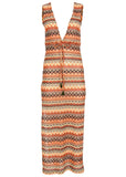 Crochet Maxi Cover Up Dress Tan Combo