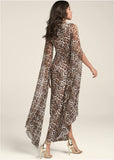 Exaggerated Sleeve Dress Brown Multi