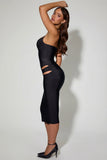 Cut Out Halterneck Bodycon Midaxi Dress in Black