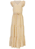 Flutter Sleeve Maxi Dress Peach White