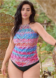 Hanky Hem High Neck Tankini Top Sunset Jive