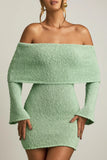Bouclé Off Shoulder Mini Dress in Mint