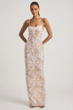 Embellished Scoop Neck Backless Maxi Dress in Ivory