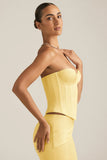 Satin Lace Up Corset Top in Pastel Yellow