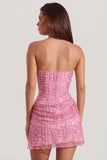 Embellished Draped Strapless A Line Mini Dress in Pink