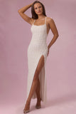Embellished Square Neck Maxi Dress in Pearl