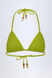 Charm Detail Triangle Bikini Top in Olive Green