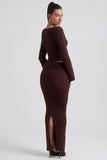 Ribbed Knit Foldover Maxi Skirt in Espresso