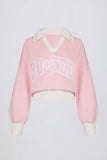 Cotton Jersey Oversized V Neck Jumper in Powder Pink