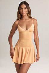 Modal Ruched A Line Mini Dress in Peach