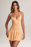 Modal Ruched A Line Mini Dress in Peach