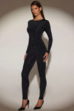 Embellished Jersey High Waisted Leggings in Black