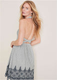 Embroidered Midi Dress Black Ecru