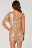 Embellished One Shoulder Asymmetric Top in Gold