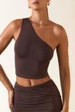 Modal One Shoulder Top in Chocolate Brown
