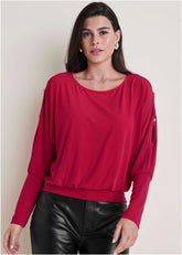 Bling Cold Shoulder Blouse Barberry