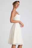 Bow Detail Pleated A Line Midi Dress in Ivory