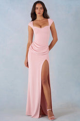 Modal Sweetheart Neck Cowl Waist Maxi Dress in Blush Pink
