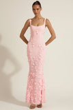 Embellished Appliqué Soft Scoop Corset Gown in Pink