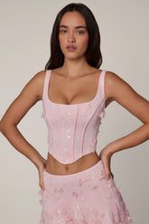 Embellished Lace Up Corset Top in Soft Pink