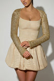 Embellished Bubble Hem Mini Dress in Gold