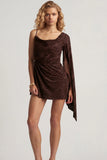 Devoré One Sleeve A Line Mini Dress in Dark Chocolate