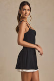 Bow Detail Pleated A Line Mini Dress in Black